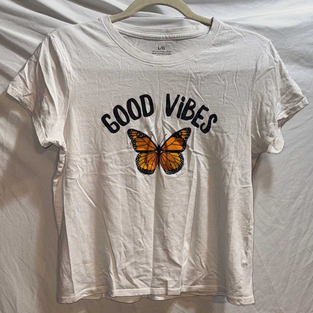 Bluenotes White Tee with Vibrant Orange Butterfly